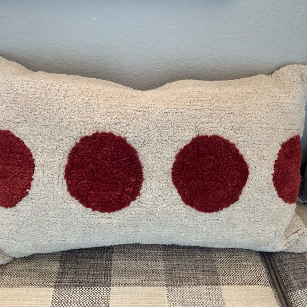 Cozy Cream and Red Dot Chenille Lumbar Accent Pillow Cover-  16 x 24